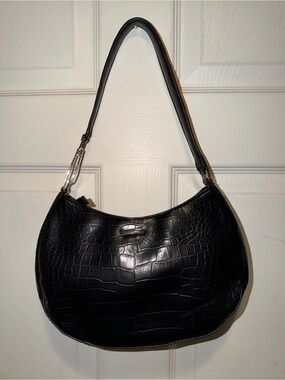 Vintage Nine West Black Croc-Embossed Shoulder Bag